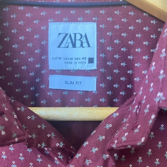 Zara Slim Fit Maroon Red Casual Button Up Down Collared Long Sleeve Shirt - Picture 8 of 8